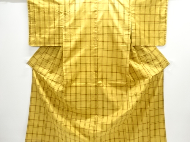 未使用品　格子織り出し米沢紬着物アンサンブル